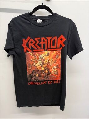 Gildan Black Kreator "Pleasure to Kill" Graphic Tee with Red and Orange Print
